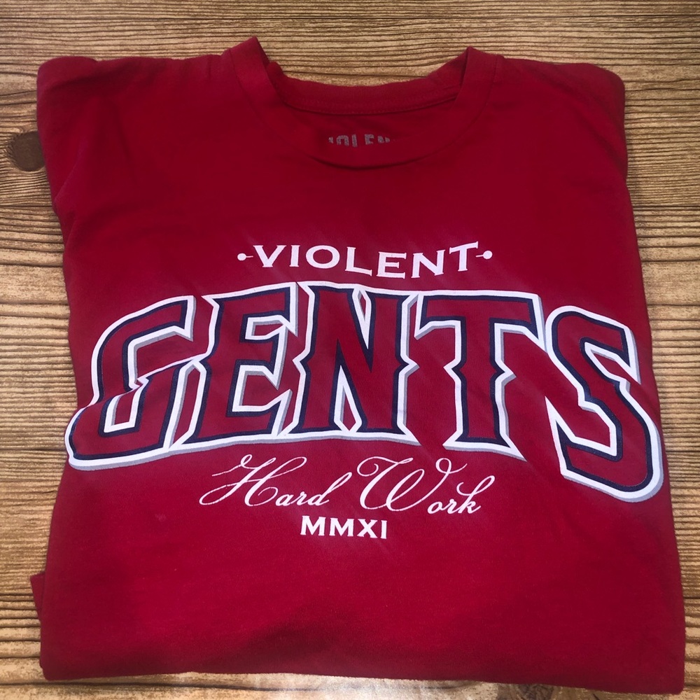 Large Violent Gents Hockey red tee